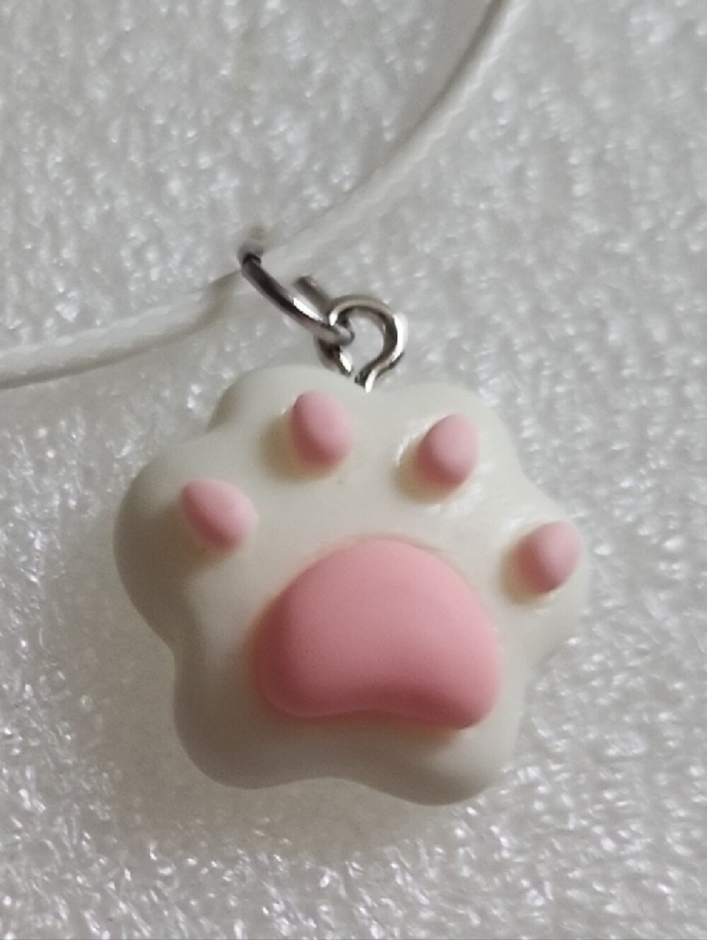 Hand Crafted White and Pink Paw Print Necklace